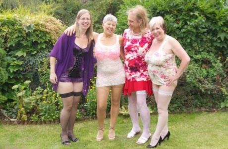 Sammie Slut & her hot mature friends let their tits hang out at a patio party