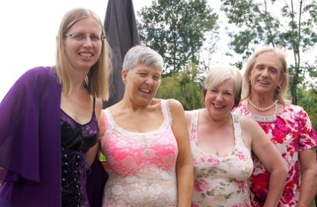 Sammie Slut & her hot mature friends let their tits hang out at a patio party