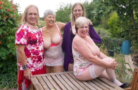 Sammie Slut & her hot mature friends let their tits hang out at a patio party