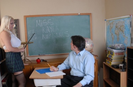 Bosomy older blonde teacher Kayla Kupcakes taking student's cock doggystyle