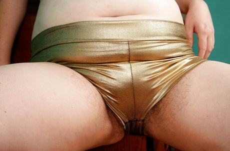 Older fatty with furry underarms spreading hairy cooter after panty removal