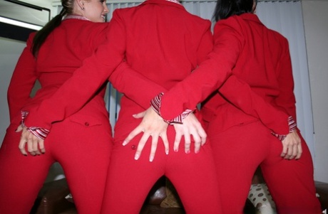 Sexy stewardesses exposes their wonderful bums and big breasts together