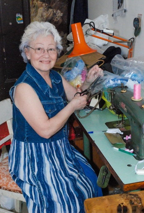 Cock-craving granny Agnes pleasuring her hairy pussy with a dildo