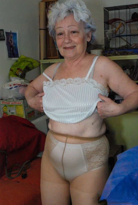 Cock-craving granny Agnes pleasuring her hairy pussy with a dildo