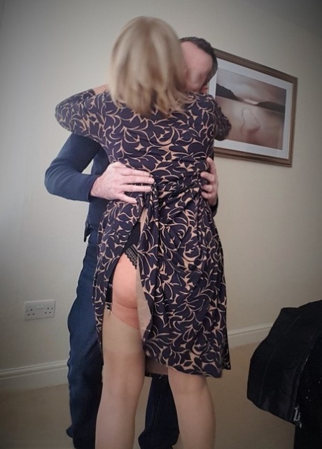 Chubby Lorna Blu displays her big tits & bald cunt in front of her wanking man