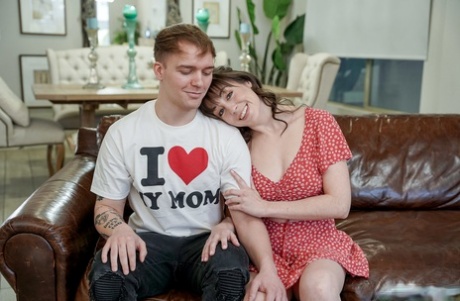 Brunette MILF Jenna Noelle gets banged & creampied by her stepson on a couch