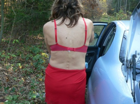 Sinful amateur mom Sylvia taking massive facial cumshots in the forest