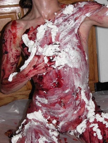 Petite Samantha Charles gets all messy playing with food in the kitchen