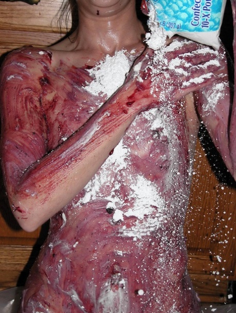 Petite Samantha Charles gets all messy playing with food in the kitchen
