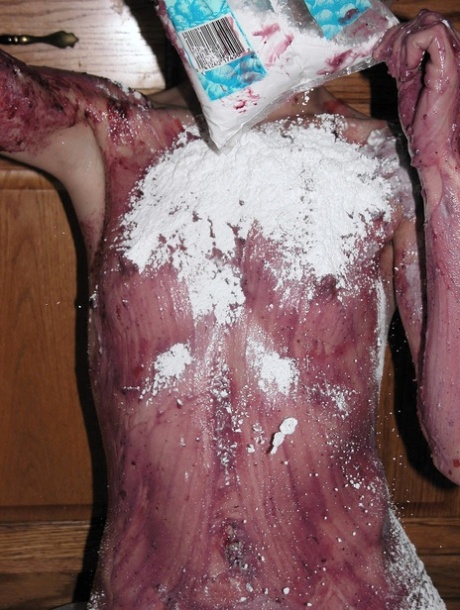 Petite Samantha Charles gets all messy playing with food in the kitchen